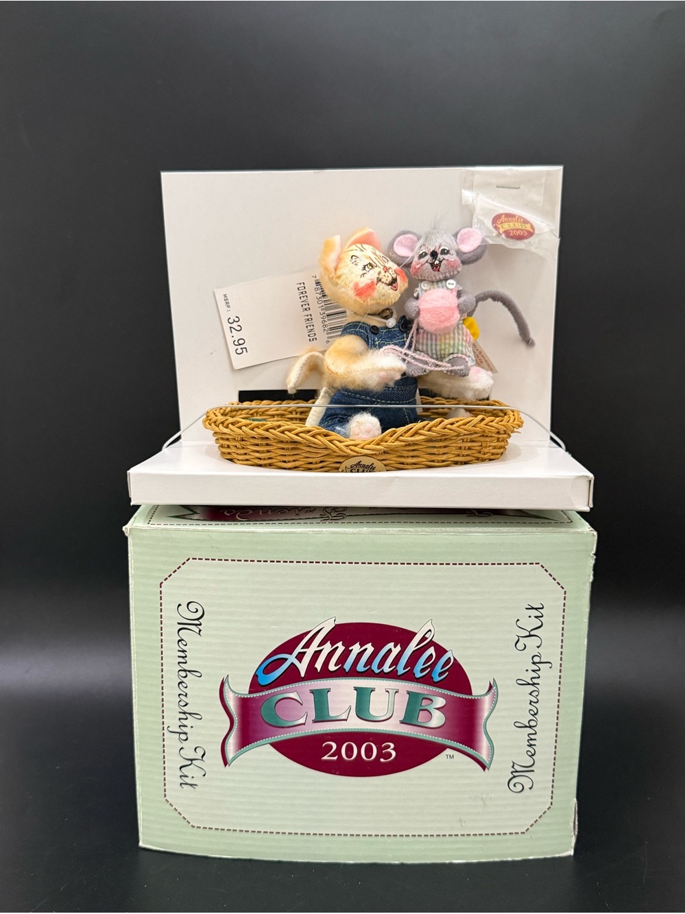 2003 ANNALEE Club Forever Friends Membership Kit Wired Tabby Cat & Mouse Doll